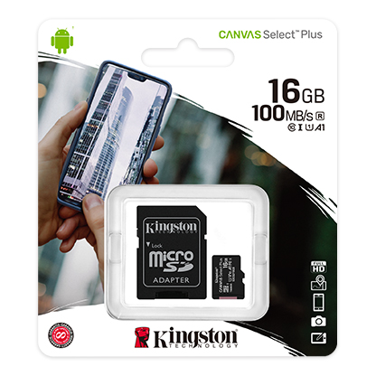 Kingston Canvas Select Plus - Tarjeta de memoria flash (adaptador microSDHC a SD Incluido) - 16 GB