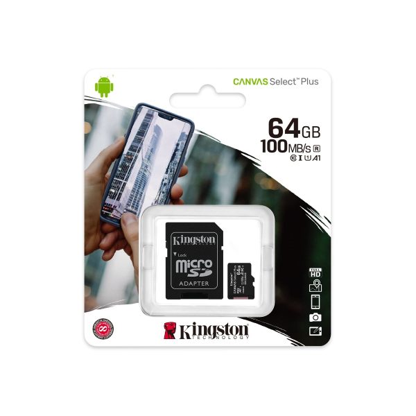 Kingston Canvas Select - Tarjeta de memoria flash (adaptador microSDHC a SD Incluido) - 64 GB